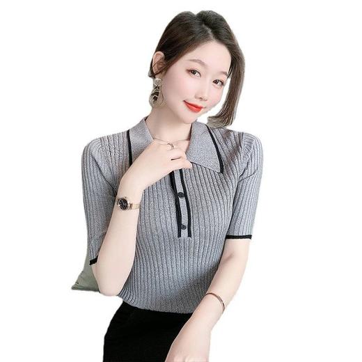 SJ-MX9010 冰丝针织衫短袖T恤夏季女装2022新款气质打底衫薄款半袖修身上衣 商品图5