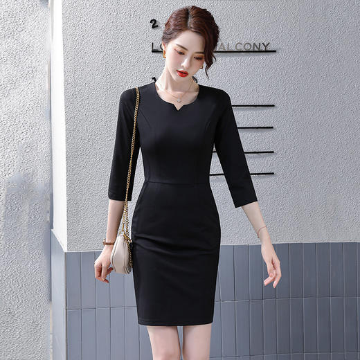 XZ-AMZ505美容院售楼部职业连衣裙女春秋时尚气质女神范黑色工装工作服 商品图3