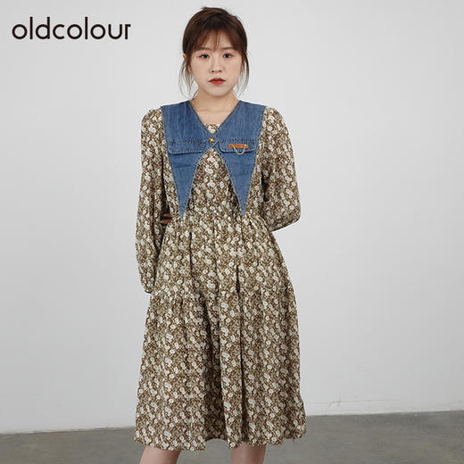 oldcolour2021秋商场同款气质拼接高腰显瘦碎花连衣裙DN33103420 商品图2
