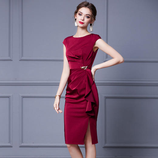 盖袖荷叶边裙 气质修身连衣裙礼服YY 商品图2