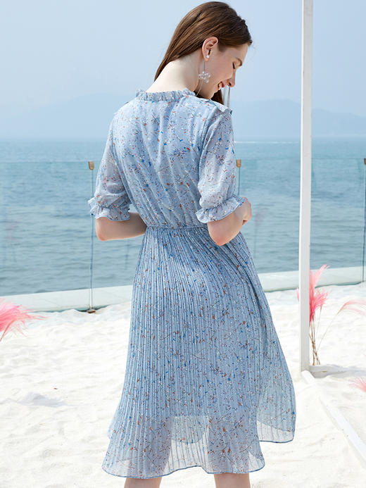 欧芮儿2019新款雪纺连衣裙女中长款女装夏装系带碎花荷叶边女裙子 商品图1