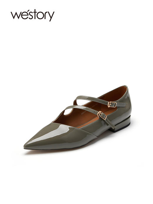 westory22年新款纯色平底尖头真皮百搭小众设计单鞋小皮鞋女72521 商品图1