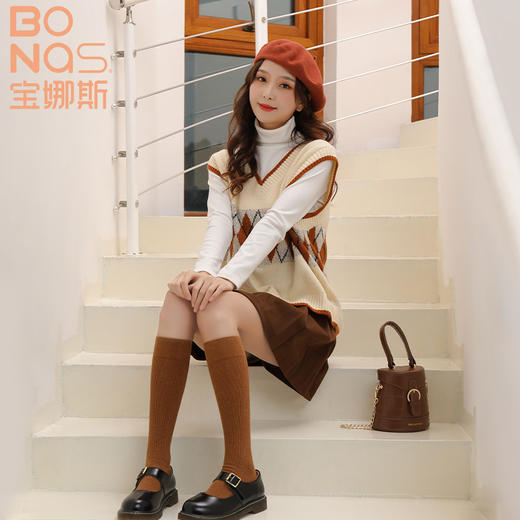 宝娜斯长筒袜女秋冬款jk过膝袜黑色中筒袜子日系小腿袜堆堆袜女 心选到家 商品图1