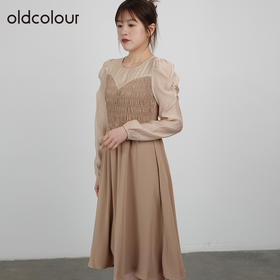 oldcolour2021秋商场同款甜美温柔拼接款抽褶连衣裙DN33103435