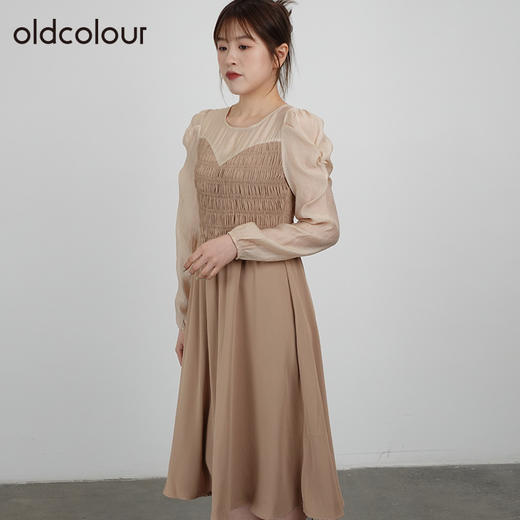 oldcolour2021秋商场同款甜美温柔拼接款抽褶连衣裙DN33103435 商品图0