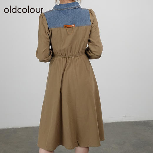oldcolour2021秋商场同款设计感拼接假两件长款连衣裙DN33103421 商品图3