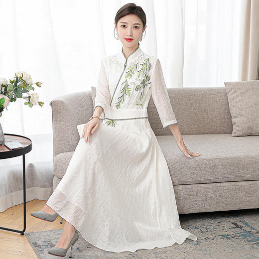 中国风中式复古优雅A字刺绣花开衫式雪纺连衣裙  XYX8175 商品图2