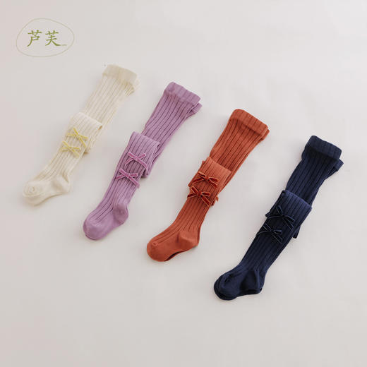 【马克珍妮 芦芙】女童植绒蝴蝶结弹力打底袜221811 商品图0