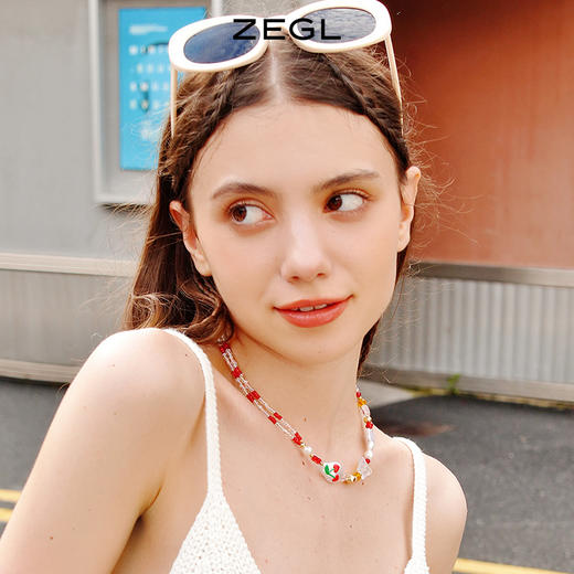 ZEGL樱桃琉璃串珠项链女夏季淡水珍珠轻奢小众高级感甜酷锁骨颈链 商品图6