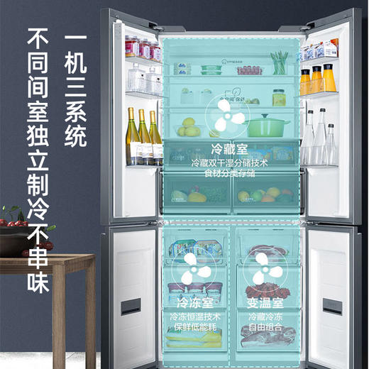 【全空间保鲜科技】海尔（Haier）冰箱十字四开门零距离自由嵌入式底部前置散热一级变频超薄冰箱 【零嵌入三系统】606升905mm宽晶釉蓝冰箱606WGHTD14BRU1 商品图5