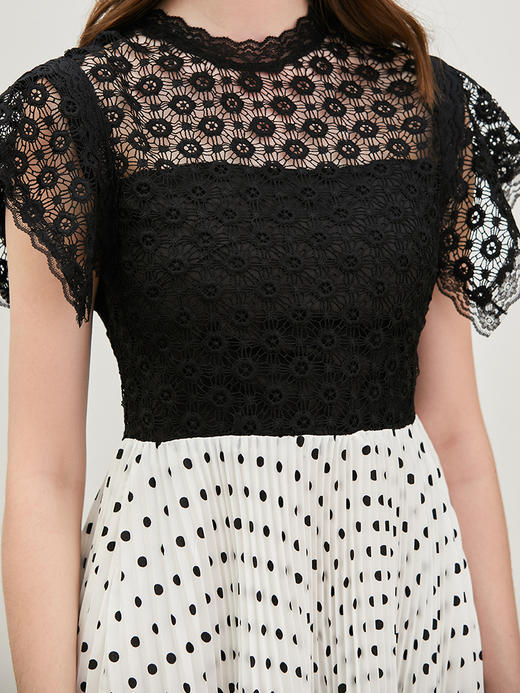 欧芮儿夏装2019新款女装蕾丝拼接连衣裙中长款气质波点百褶女裙 商品图2