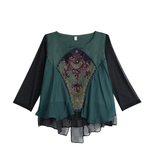 2022秋新款民族风复古重工绣花拼接七分袖改良唐装上衣 XY-YZS9098 商品图4