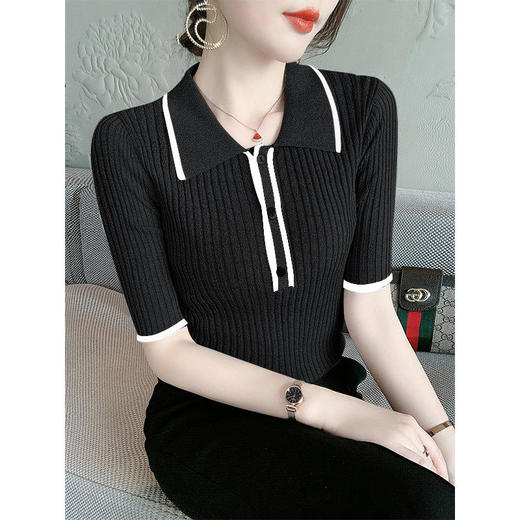 SJ-MX9010 冰丝针织衫短袖T恤夏季女装2022新款气质打底衫薄款半袖修身上衣 商品图2