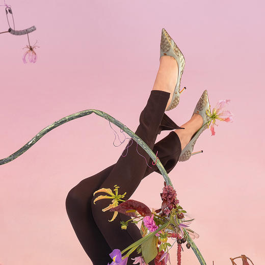 Westory22年秋季新款商场同款尖头鱼皮纹个性气质细高跟鞋浅口单鞋女53791 商品图3