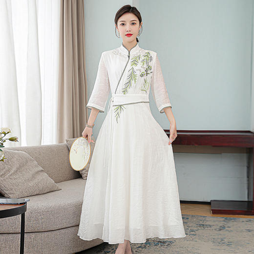 中国风中式复古优雅A字刺绣花开衫式雪纺连衣裙  XYX8175 商品图1