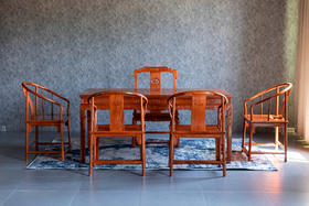 红桥红  家具严选  缅甸花梨（大果紫檀）  【178故宫款 拐子蝠纹茶桌 七件套】