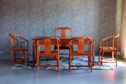 红桥红  家具严选  缅甸花梨（大果紫檀）  【178故宫款 拐子蝠纹茶桌 七件套】 商品图0