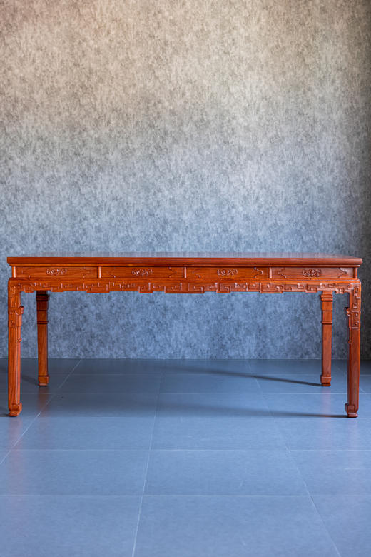 红桥红  家具严选  缅甸花梨（大果紫檀）  【178故宫款 拐子蝠纹茶桌 七件套】 商品图1