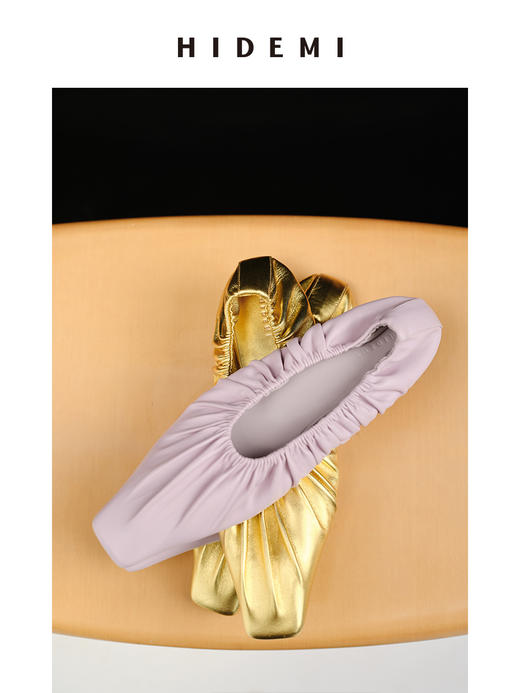 HIDEMI 褶皱小羊皮方尖头平底鞋 黑色/马卡龙蓝/酒红色/银色 商品图2