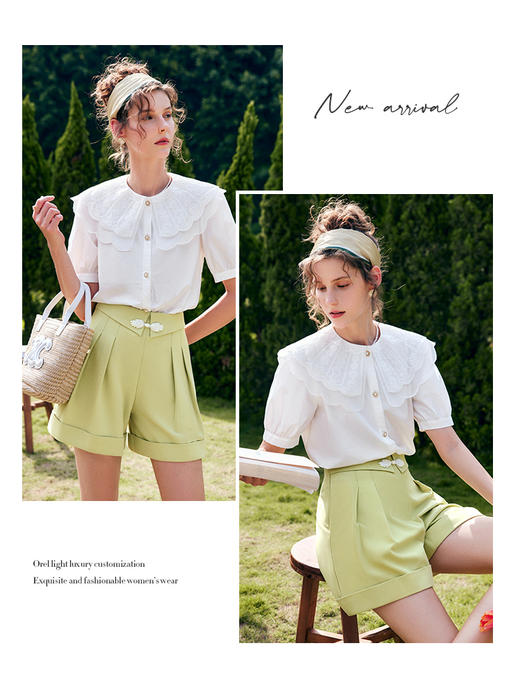 欧芮儿OLrain法式白色雪纺蕾丝衫女夏季2022新款宫廷风甜美小衫 商品图3
