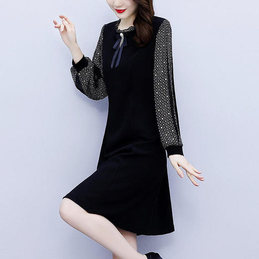 NYL37661新款时尚洋气圆领灯笼袖拼接假两件连衣裙 商品图4