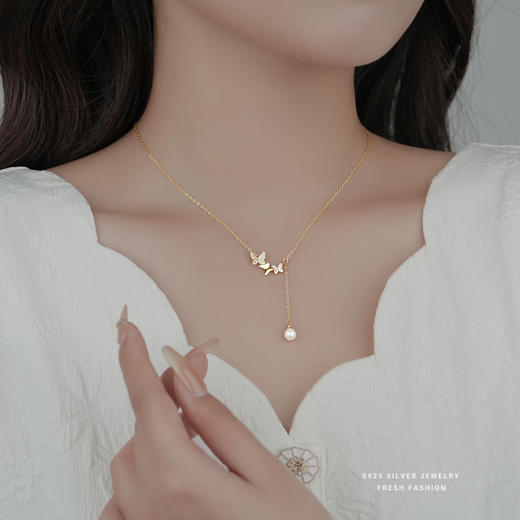 【优曼】子佩集S925银蝴蝶流苏珍珠项链【ZYXS-A2586】2208 商品图2