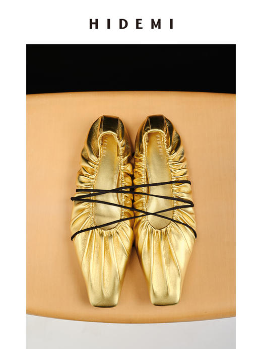 HIDEMI 褶皱小羊皮方尖头平底鞋 黑色/马卡龙蓝/酒红色/银色 商品图1