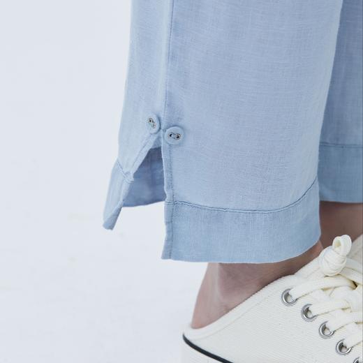 可外穿家居服 BLEO 亲肤轻盈亚麻尖领短袖长裤套装 商品图3