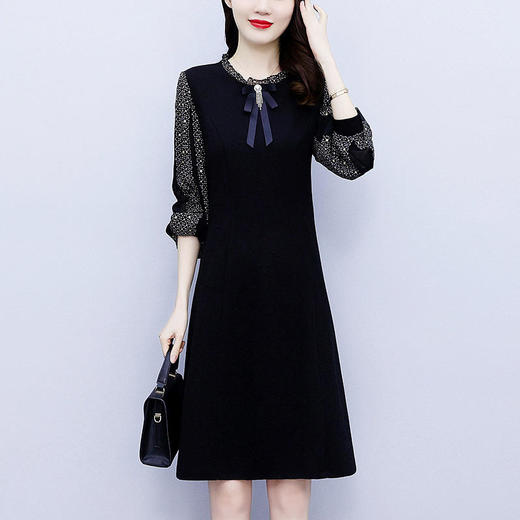 NYL37661新款时尚洋气圆领灯笼袖拼接假两件连衣裙 商品图2
