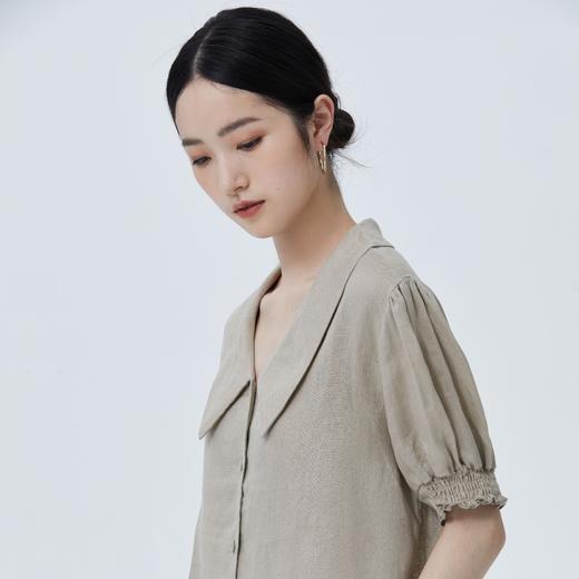 可外穿家居服 BLEO 亲肤轻盈亚麻尖领短袖长裤套装 商品图6