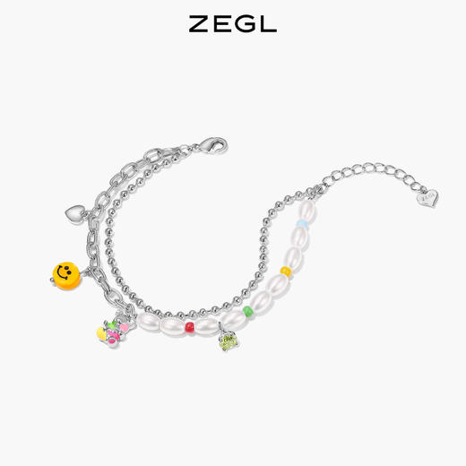 ZEGL设计师彩虹笑脸串珠手链女夏彩色双层高级感人造珍珠小熊多巴胺穿搭手饰 商品图2
