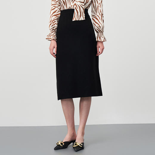 EITIE爱特爱秋季新款舒适通勤ol黑色高腰显瘦百搭针织半身裙C2201002 商品图1