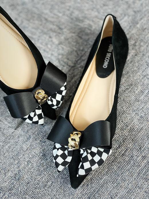 IUIU SECOND2022秋新款蝴蝶结时尚棋牌格浅口单鞋女时装平底18441 商品图3