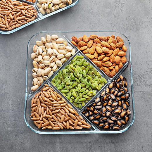 【笑麻麻の菲内克斯】钢化玻璃拼盘方形五分格零食水果小吃干果瓜子配菜多用途餐盘 9英寸旋风A款 商品图3