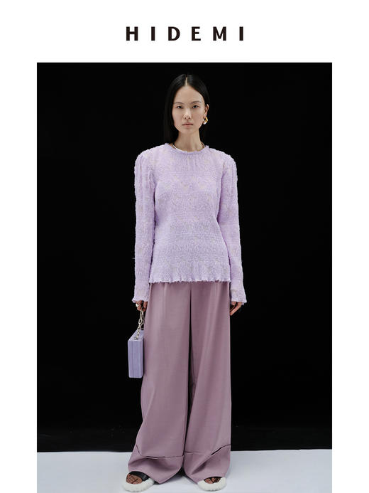 HIDEMI 到店必入艺术感雕花弹力上衣 黑色/米白色/奶油紫/巧克⼒⾊/清风绿 商品图10