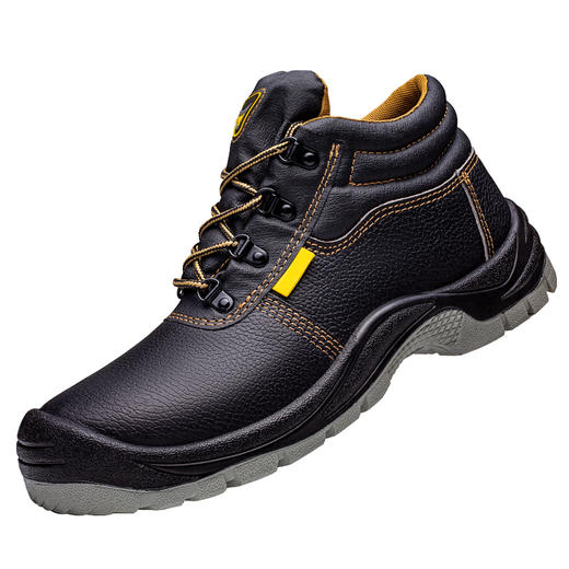 冬季加绒新品牛皮劳保鞋男四季款实心底耐磨防水连舌防砸防刺工作鞋安全鞋 商品图1