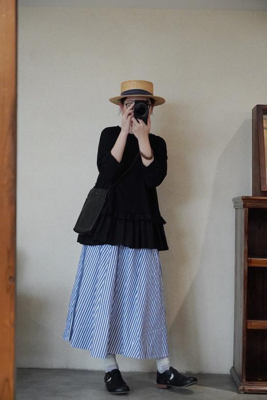 ichi炭黑条纹/蓝条纹/绿格纹半裙 商品图1