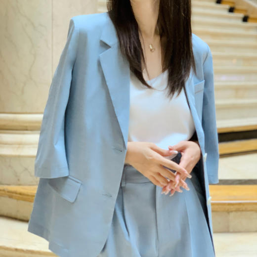 【百图lulu定制】【海盐蓝短裤】竹节棉 麻料感 休闲气质短裤 商品图1