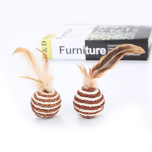 宠物剑麻羽毛球直径4.5cm 逗猫玩具 耐玩耐抓 天然剑麻 环保安全 商品图1