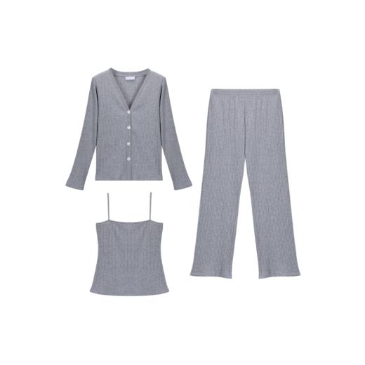 简约舒适   BLEO罗纹针织背心长裤开衫三件套装 商品图10