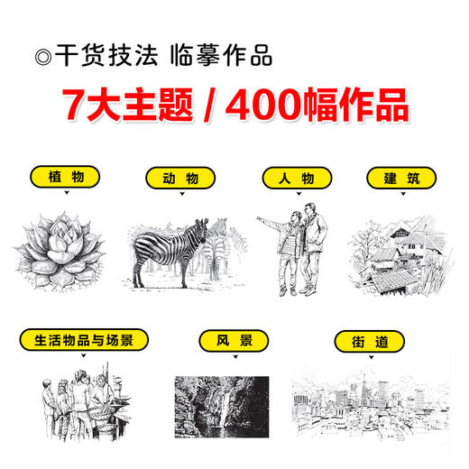 钢笔画入门技法临摹综合素材400例 钢笔画手绘表现技法植物动物街景建筑素材钢笔画技法基础教程临摹画册书籍绘画线稿临摹本 商品图2