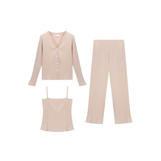 简约舒适   BLEO罗纹针织背心长裤开衫三件套装 商品图4