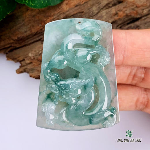 派瑞翡翠 翡翠龙牌挂件 糯种 飘绿花 商品图2