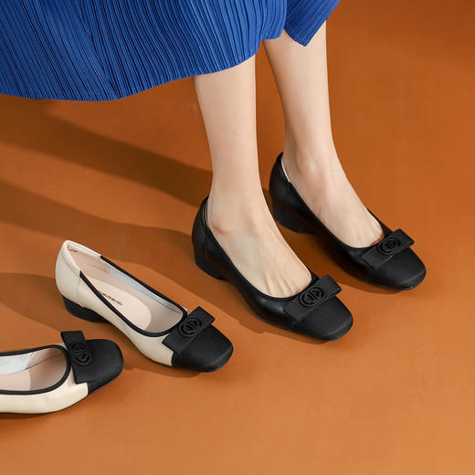 西村名物22秋季新款小香风气质蝴蝶结浅口低跟休闲单鞋19351 商品图1