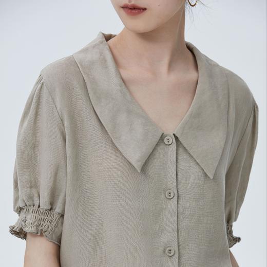 可外穿家居服 BLEO 亲肤轻盈亚麻尖领短袖长裤套装 商品图4