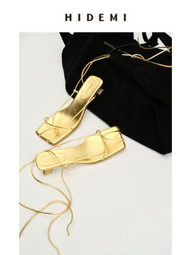 HIDEMI方头系带设计感小跟凉鞋 红色/黑色/白色/金色