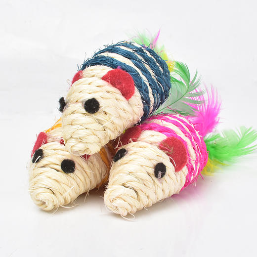 宠物剑麻老鼠玩具 带羽毛 内置响石 趣味发声 磨牙磨爪 商品图5