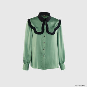 异形翻领拼色减龄衬衣