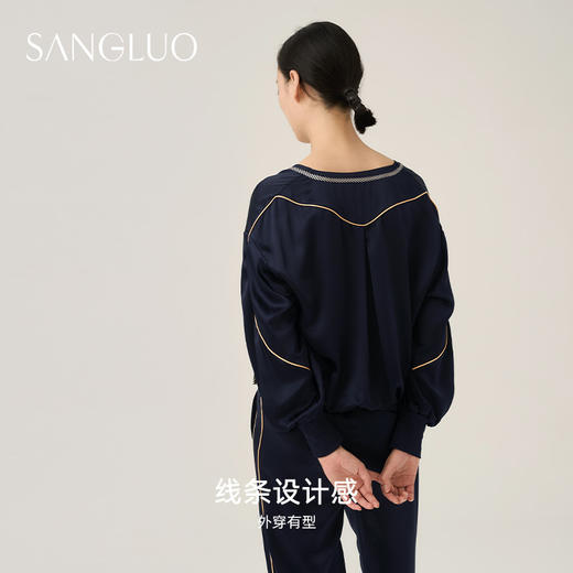 SANGLUO睡衣套装休闲轻运动风100%桑蚕丝套头宽松家居服 商品图3
