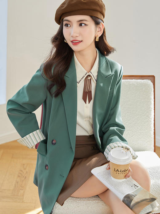 【熙世界】高端绿色西装外套女设计感职场会议炸街小西服春秋新款 商品图1